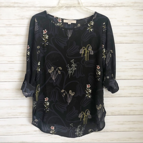 LOFT Tops - Loft floral blouse, black & purple | XS